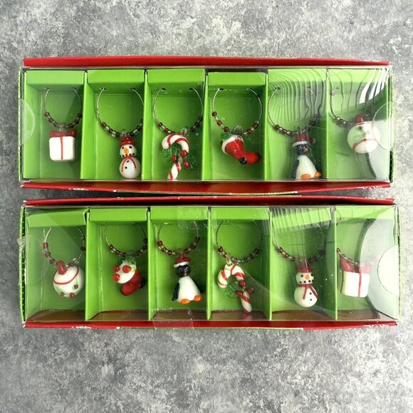 (2) Pier 1 Imports Christmas Wine Glass Charms Drink Markers Sets - Picture 1 of 5